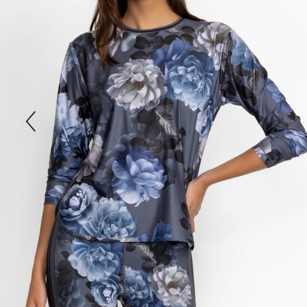 Johnny Was Blue and Gray Floral Long Sleeve Top